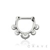 MULTI GEM CZ LOTUS FLOWER PEACKOCK RADIANCE SEPTUM HINGED CLICKER